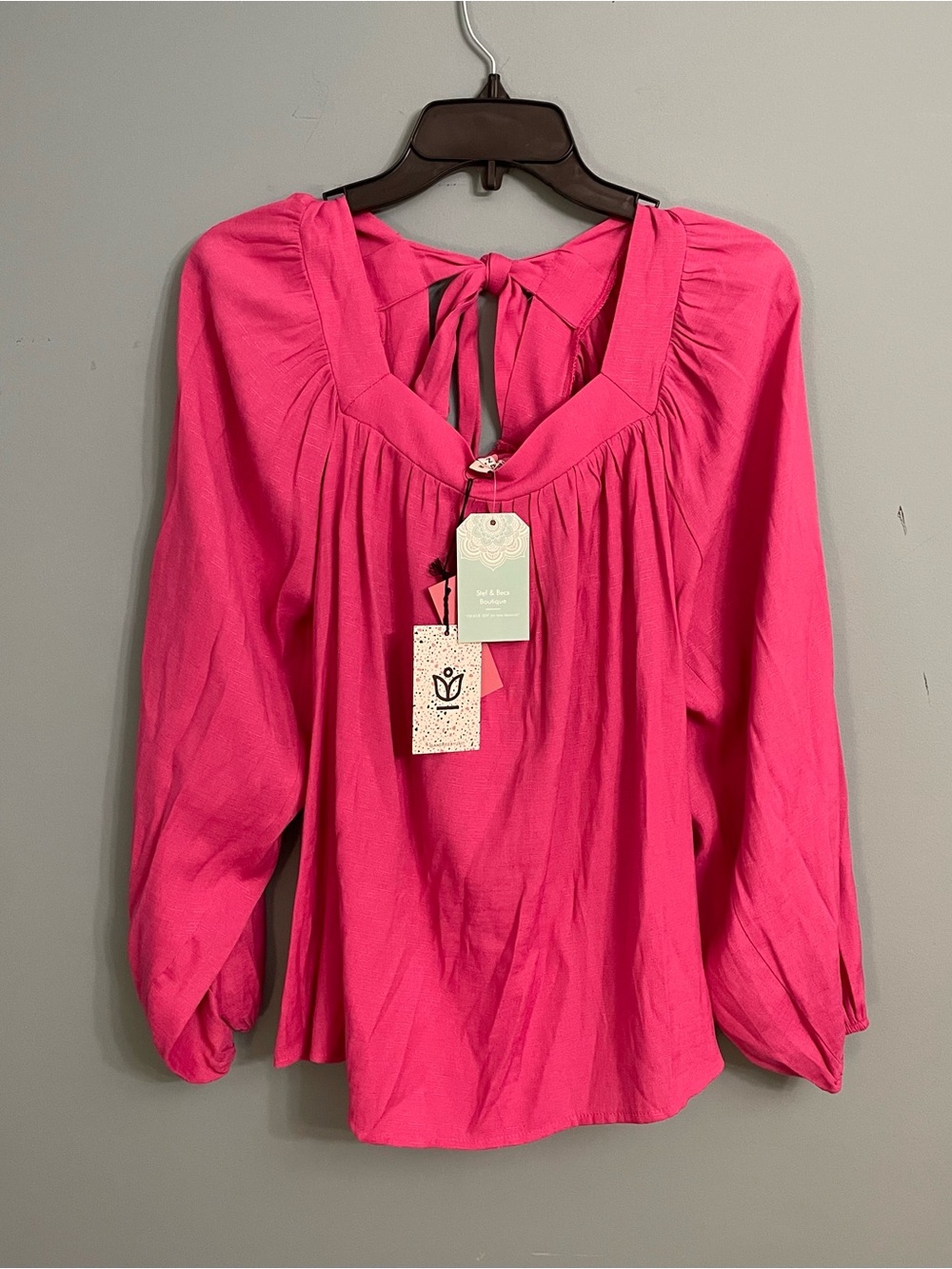 Andree Hot Pink Tie-Back Peasant Blouse